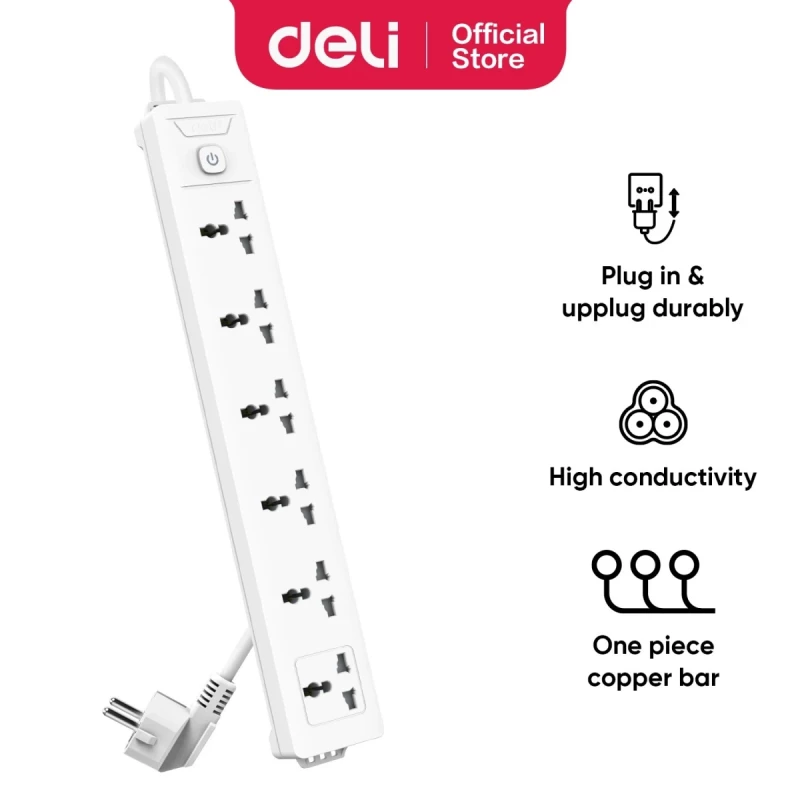 Deli T405 Power Strip -Max Power 2500W 6 inputs 3-Meter