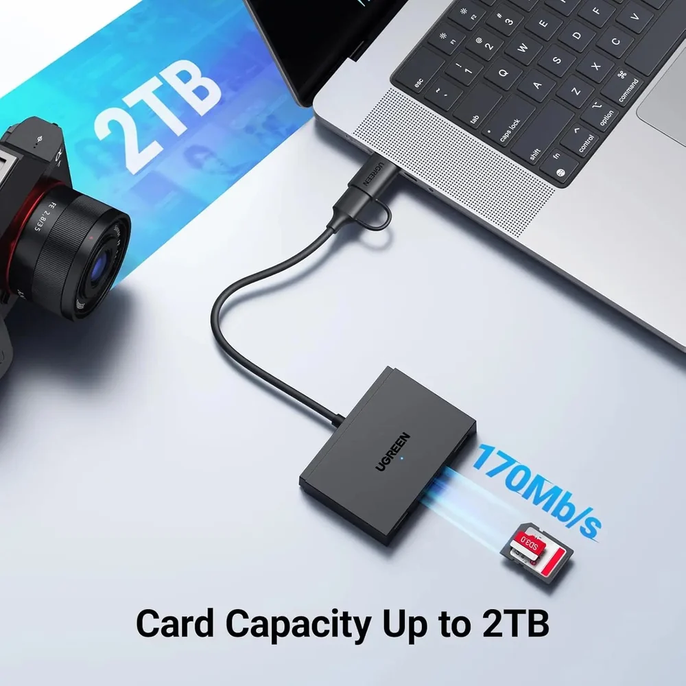 UGREEN 4 in 1 SD Card Reader, USB C & USB 3.0 OTG Adapter and Card Reader with SD, TF and 2 x USB 3.0 Ports, SD Card Reader 5Gbps Compatible with iPhone 17 Series/iPad/Laptop/Desktop hover