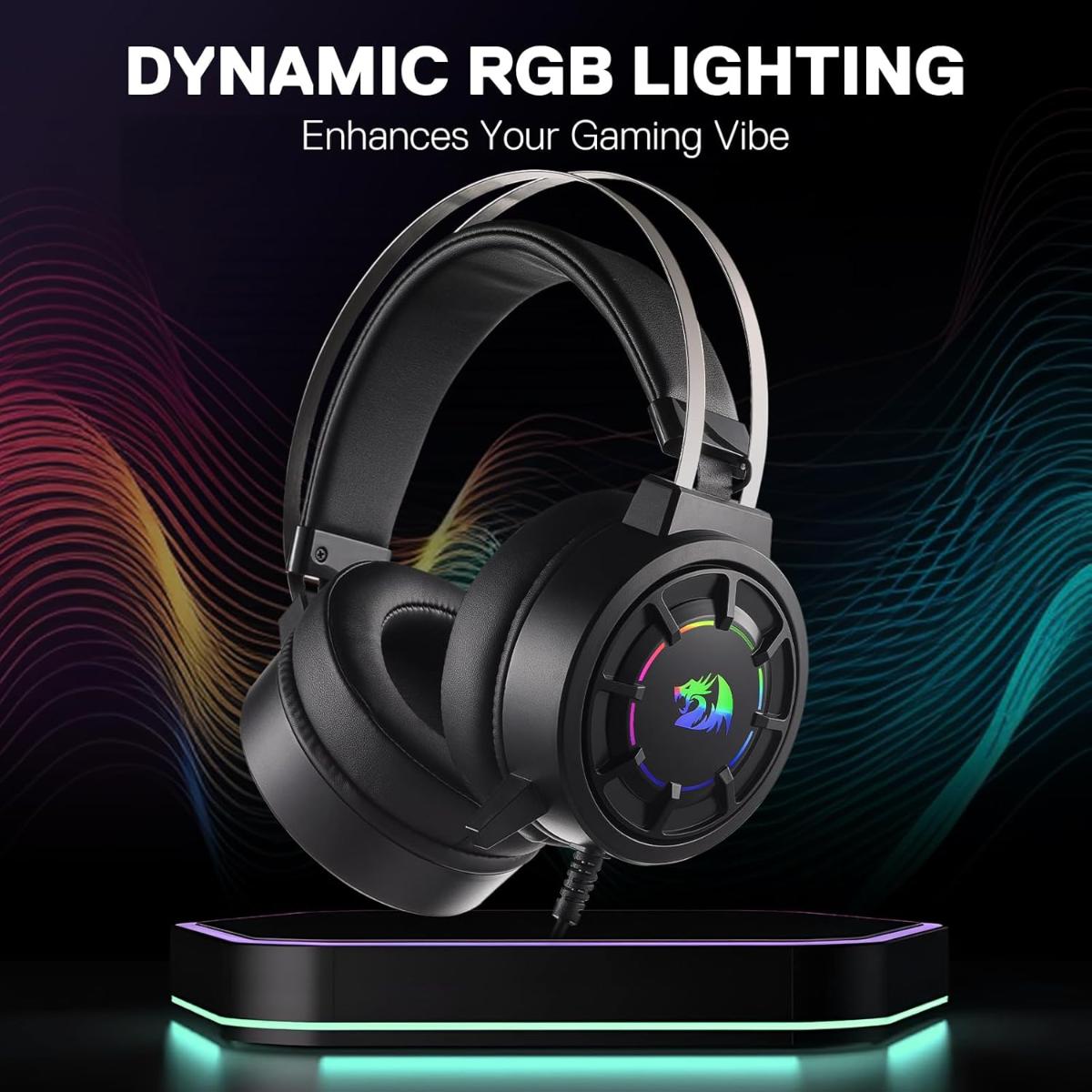 Redragon H314 RGB Gaming Headset - Wired Computer Headset with 40mm Drivers, USB Connection, Lightweight Design, and Soft PU Leather Ear Cushions for Ultimate Comfort