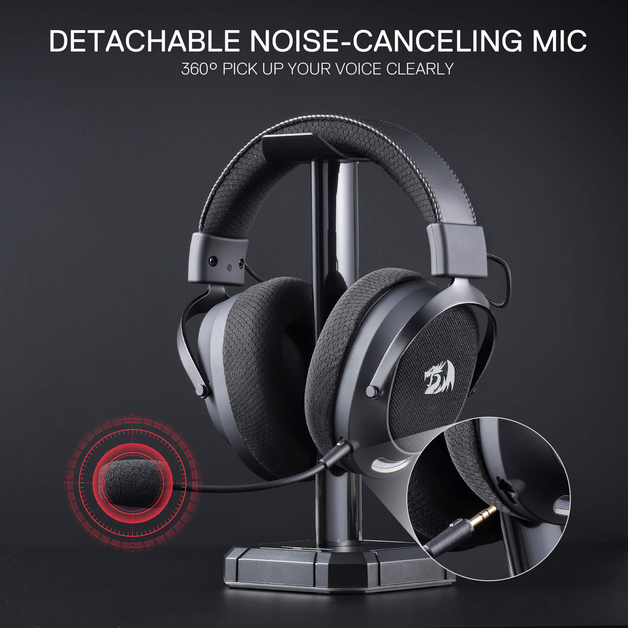 Redragon H858 3-Mode Wireless Gaming Headset, 7.1 Surround Sound, 53 mm Drivers, Memory Foam Ear Pads, Detachable Noise-canceling Microphone