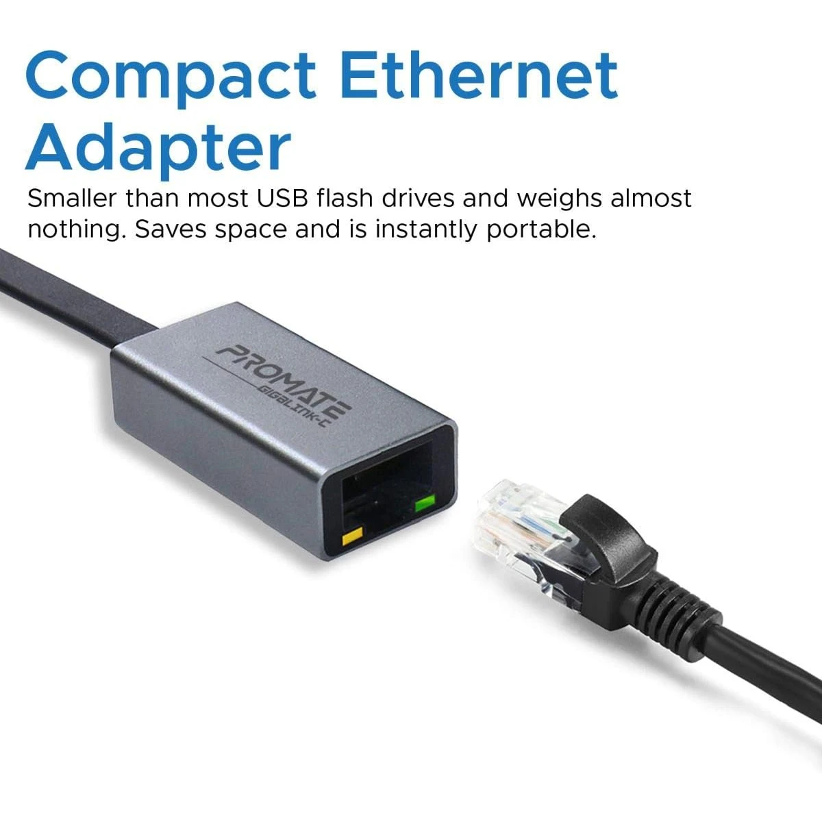 Promate GigaLink-C USB-C Adapter Premium Aluminium Alloy Full-Speed USB Type-C to 10/100/1000Mbps RJ45 Gigabit Ethernet