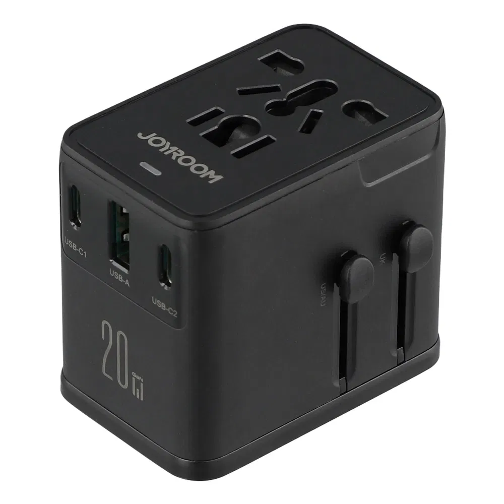 Joyroom Jr-Tcw01 20W Universal Travel Adapter 2 USB-C + Ubs-a GaN Charger - Black
