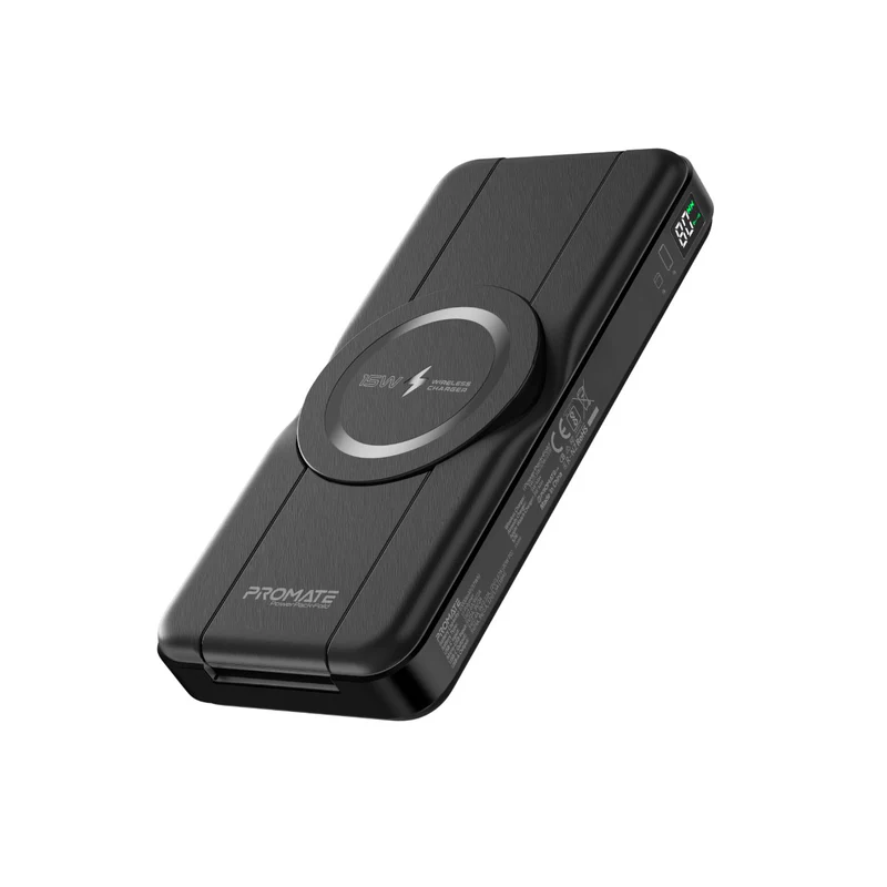 Promate Powerpack-Fold 5 in 1 Magsafe Power Bank, 10000mah 15W Foldable Wireless Powerbank - iPhone 15/15+/15 Pro/15 Pro Max, 14/14+/14 Pro/Max, Apple Watch, Air Pods, 18W USB QC 3.0 Port, 20W USB-C