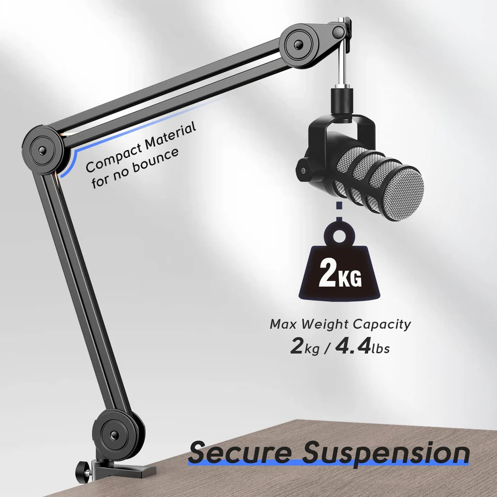 FIFINE BM63 Boom Arm Stand with 15.5" Arms, Build-in Springs, Handling Max 2 Kilograms of Weight for All Standard Mics, Mounts