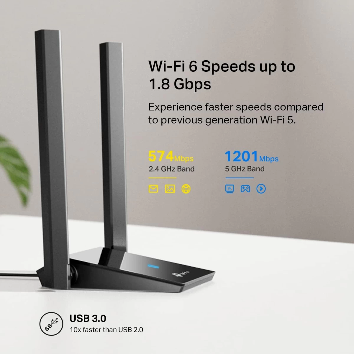 TP-Link Archer TX20U Plus AX1800 WiFi 6 USB Adapter 2.4GHz & 5GHz High Gain Dual Band 5dBi Antenna WPA3 For Windows 11&10