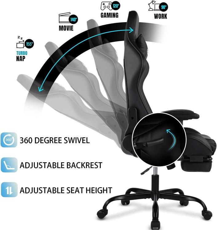 Gaming Chair, Office Chair with Footrest, Ergonomic Gaming Chair, PC Gamer Racing Chair, Adjustable Armrest, Swivel Chair, Massage Lumbar Support, PU Leather-Pink hover