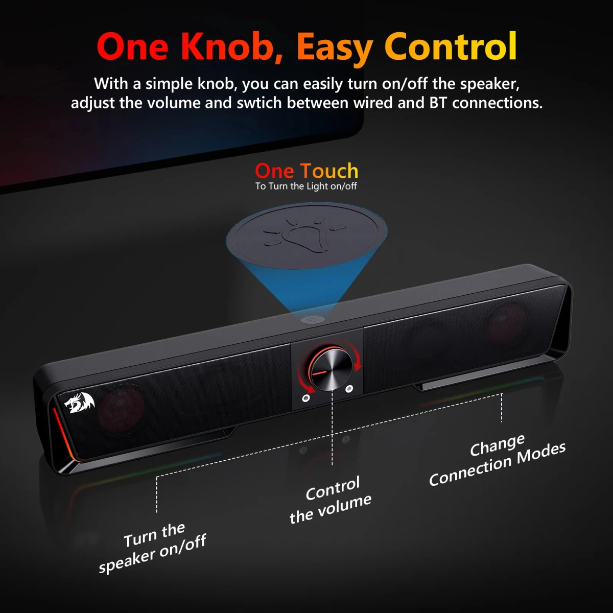 REDRAGON GS570 Darknets Support Bluetooth Wireless aux 3.5 surround RGB speakers column sound bar for computer PC loudspeakers