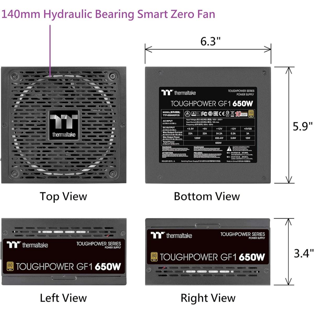 Thermaltake Toughpower GF1 850W 80+ Gold SLI/ CrossFire Ready Ultra Quiet 140mm Hydraulic Bearing Smart Zero Fan Full Modular Power Supply PS-TPD