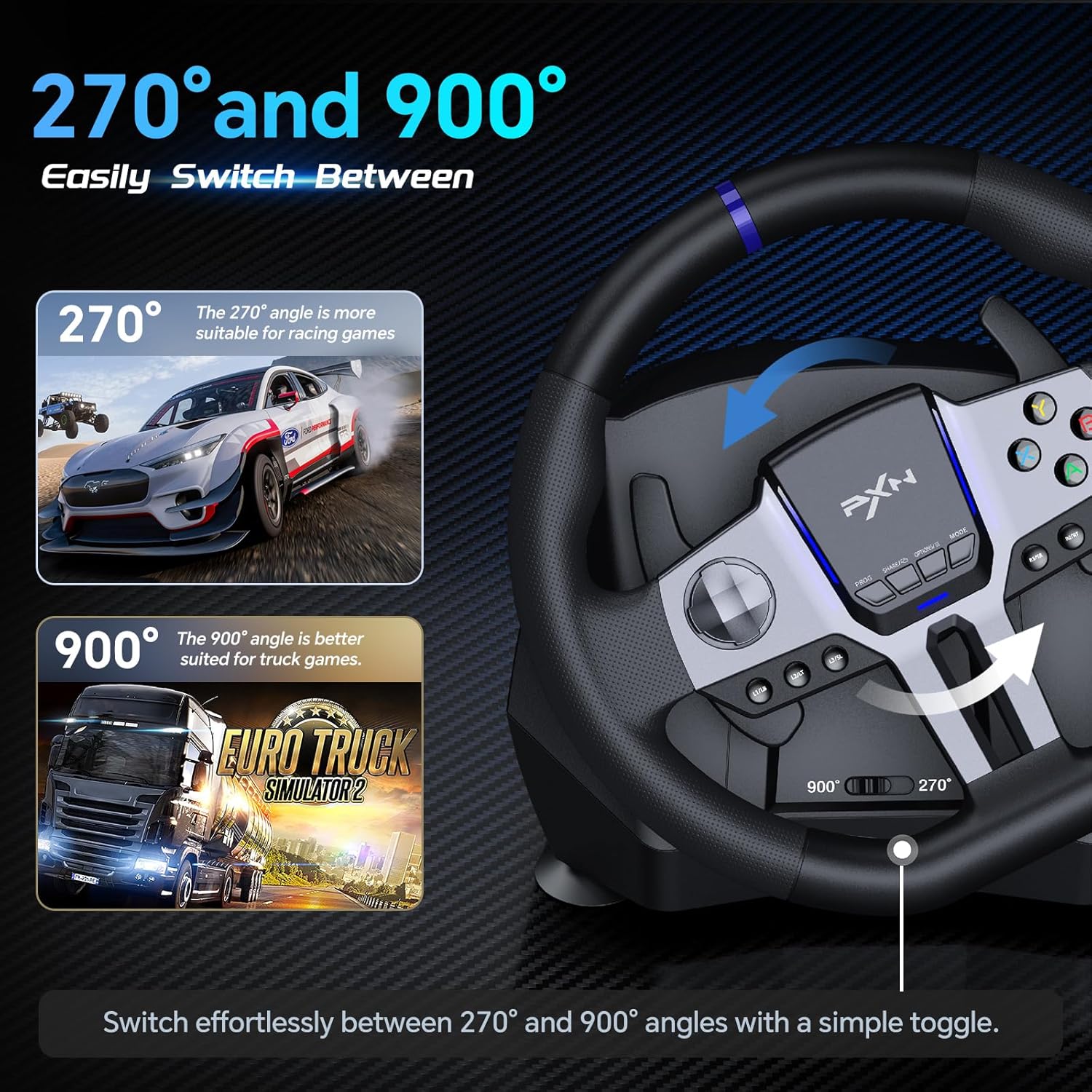 PXN PC Steering Wheel, V9 GEN2 Universal Usb Car Sim 270/900 Degree Race Steering Wheel with 3-Pedals and Shifter Bundle for PC, Xbox One, Xbox Series X/S, PS4, PS3, Switch