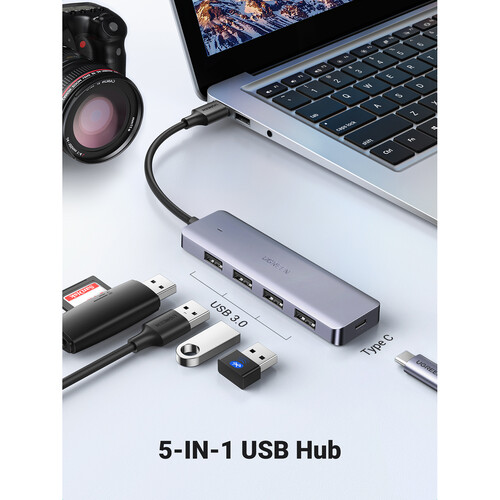 UGREEN USB Hub 3.0, Ultra Slim 4 Port 1x USB-C (Charging Only) Supports 100 W Power Delivery 2x USB-A 3.0 / 3.1/3.2 Gen 1 with 5Gbps Data Transfer Xbox One, PS4, PS5