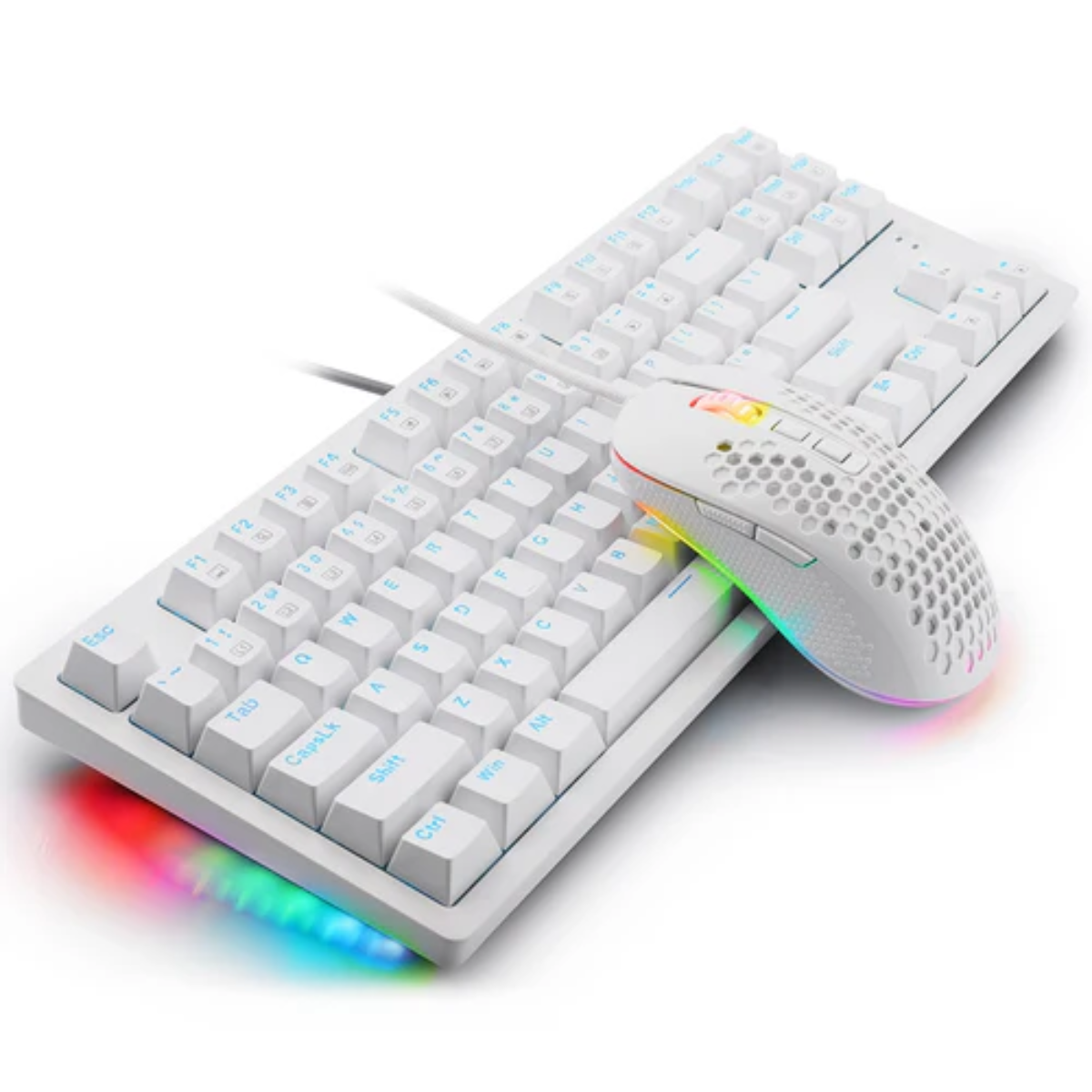 E-YOOSO Mechanical Keyboard ,Mouse,Pad Z-737 Wired Clicky Keyboard and Mouse,RGB Sidelight, 87 Keys Gaming Keyboard-White Kit