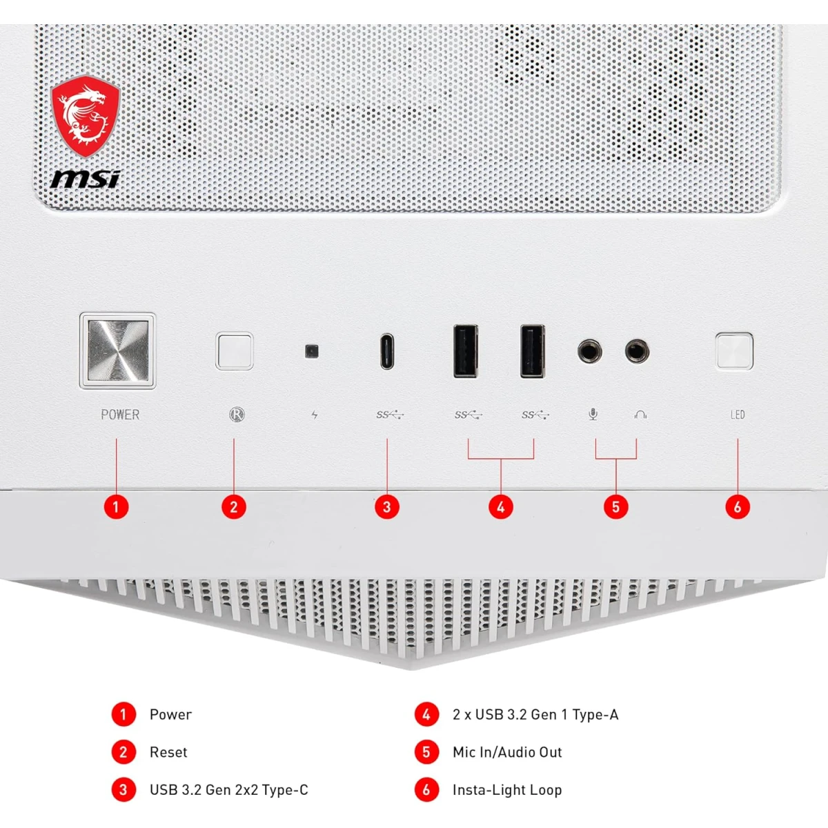MSI MPG GUNGNIR 110R Premium Mid-Tower Gaming PC Case 4 x ARGB 120mm Fans Liquid Cooling Support up to 360mm Radiator - White