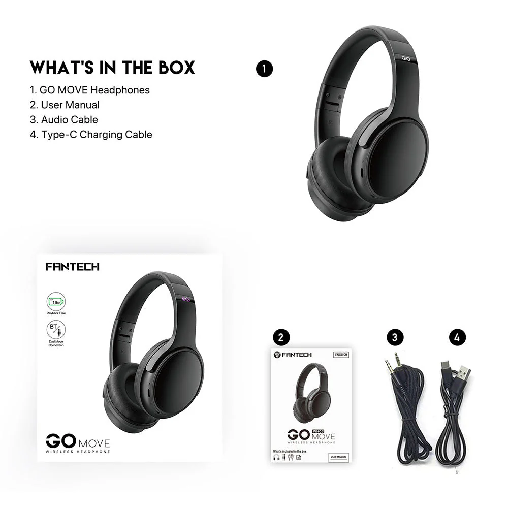 FANTECH WH03 GO MOVE Bluetooth 5.0 Wireless Headphone Dual Connection