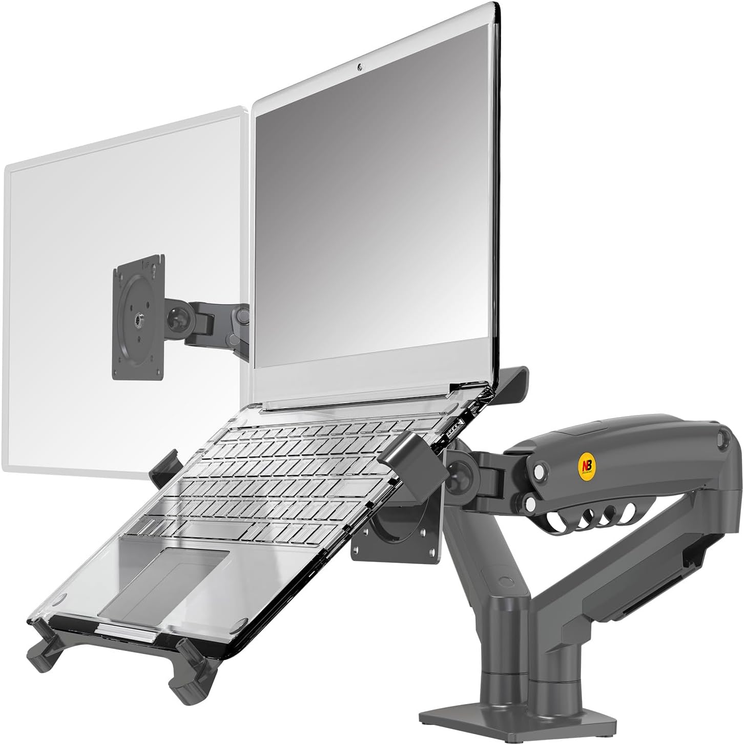 NB North Bayou Laptop Mount with Adjustable Tray for 10-17"Notebook, Full Motion Arm with VESA Plate for 17-30”Monitor,Clamp-on Grommet Mounting F160-FP (Black)