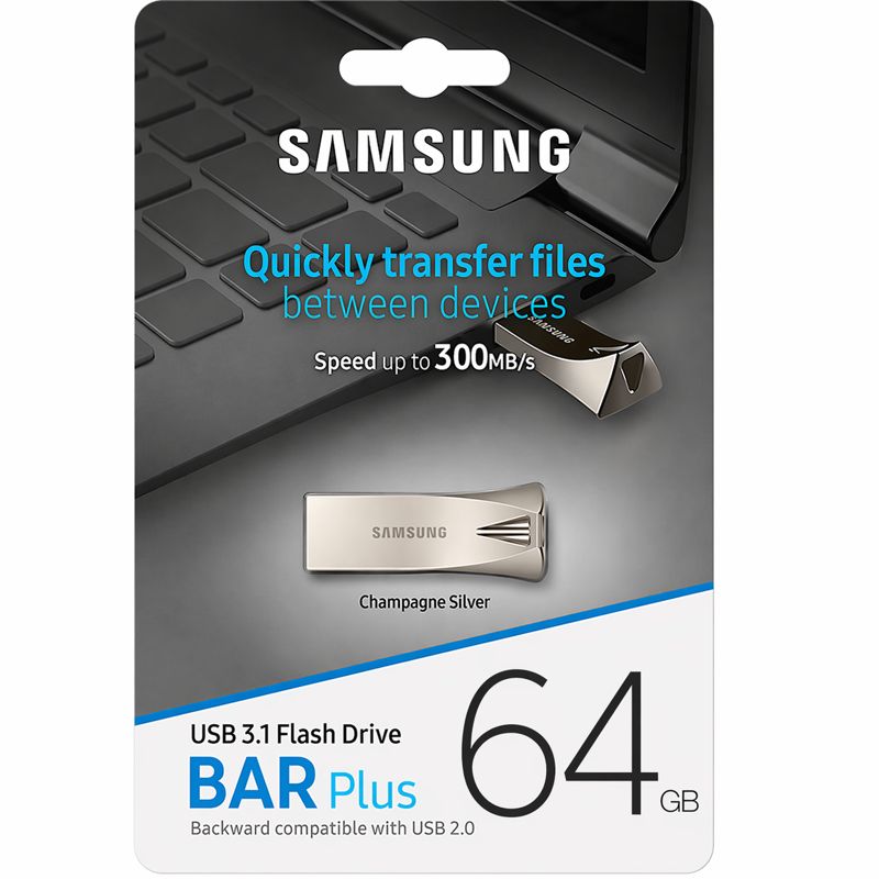 SAMSUNG BAR Plus 64GB - 300MB/s USB 3.1 Flash Drive Champagne Silver