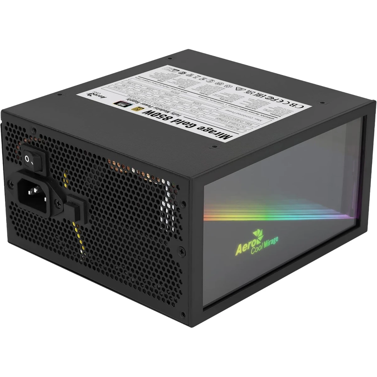 Aerocool Mirage 850W 80+ Gold Full Modular Infinity Mirror RGB Lighting, 120mm Hgh-pressure Fan Japanese Capacitors, Black