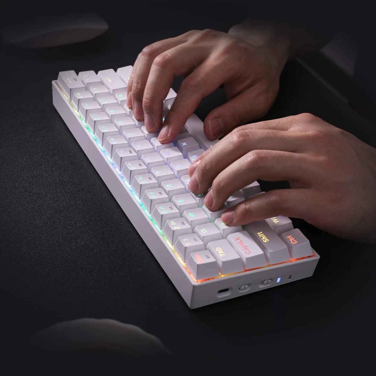 Redragon K530 Pro Draconic 60% Wireless RGB Mechanical Keyboard, BT/2.4Ghz/Wired 3-Mode 61 Keys Compact Gaming Keyboard w/Hot-Swap Socket, Free-Mod Plate Mounted PCB & Tactile Red Switch - White