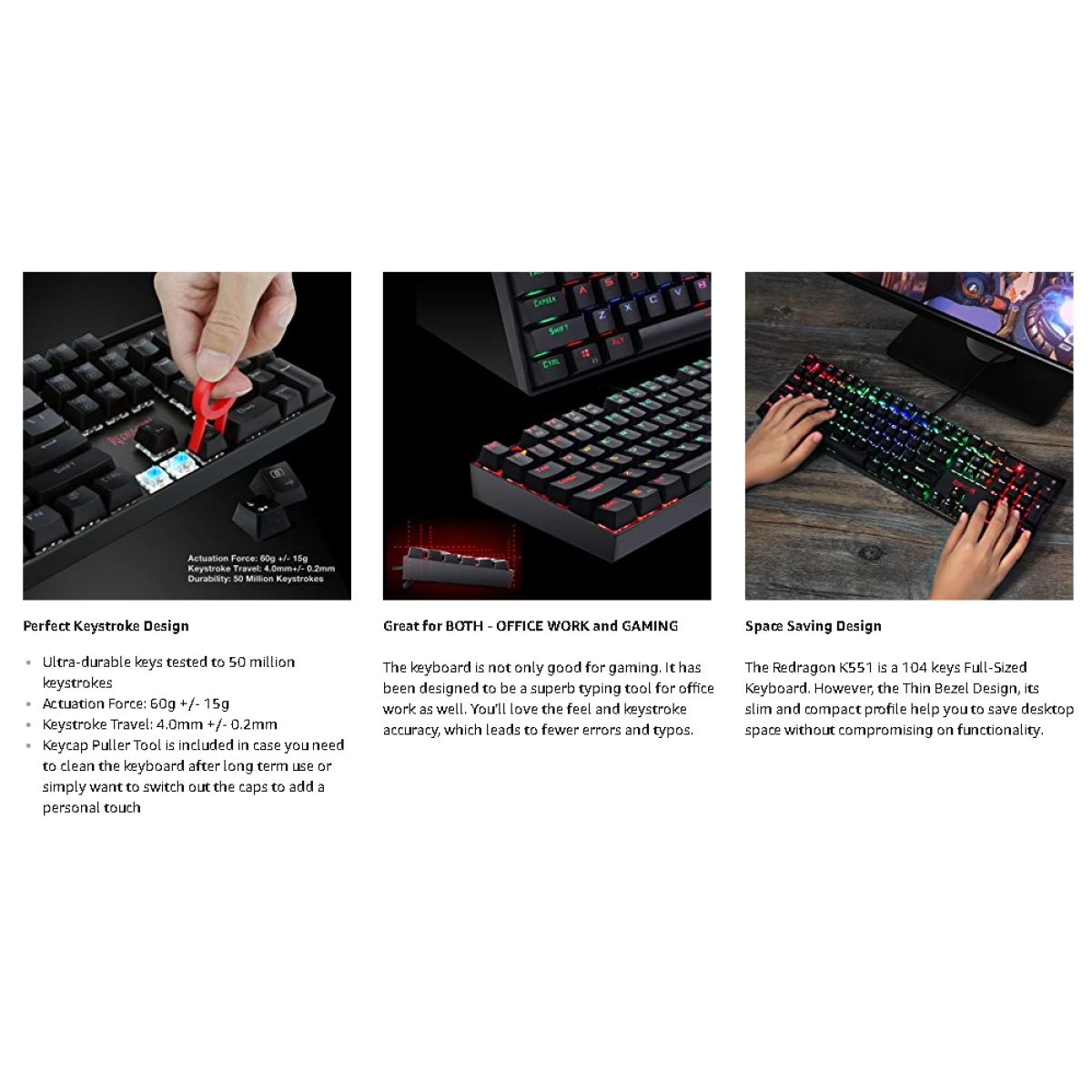 Redragon MITRA K551-1 Mechanical Gaming Keyboard RGB Backlit Wired Keyboard - Blue Switches