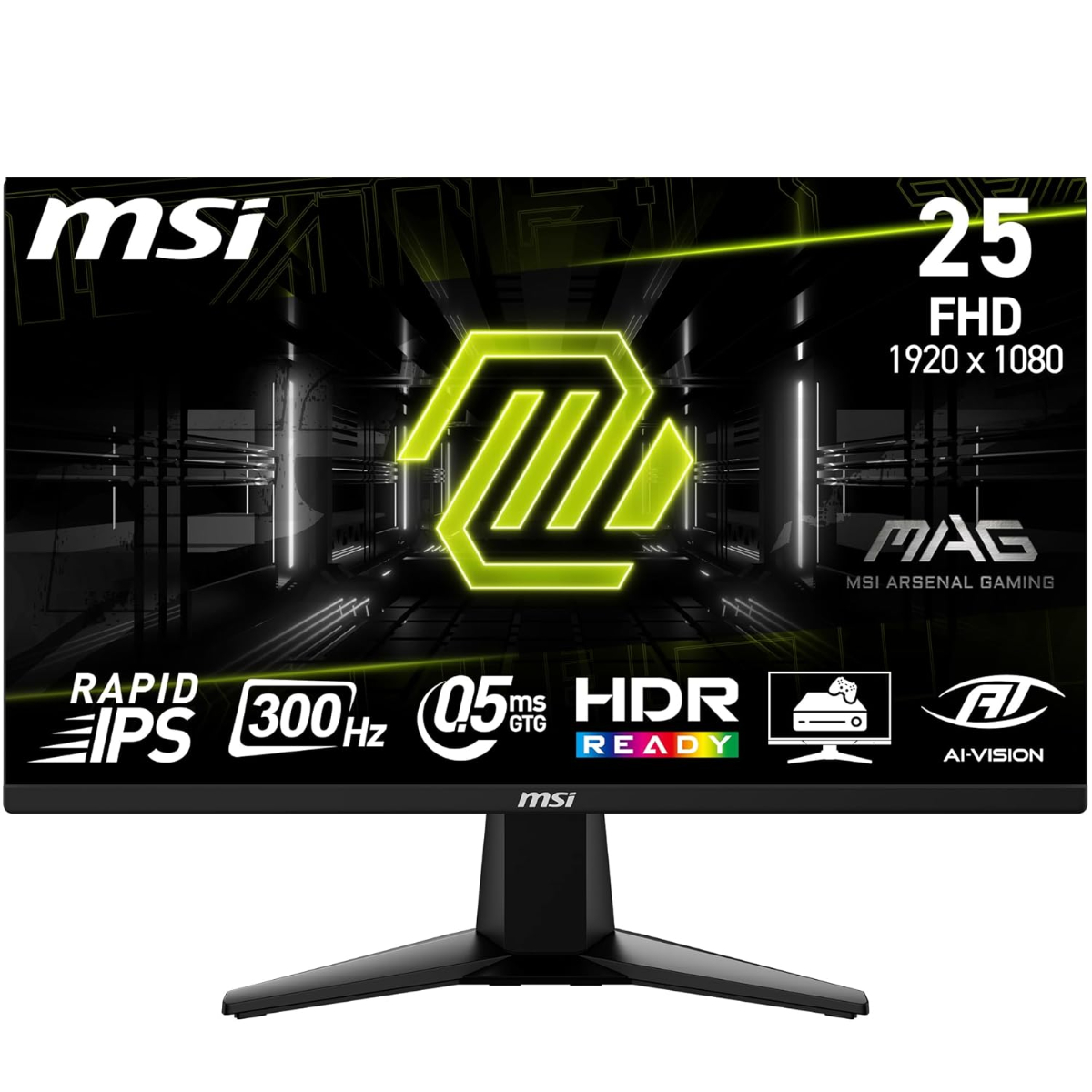 MSI MAG 255XF 24.5 Inch FHD Gaming Monitor - 1920 x 1080 Rapid IPS Panel, 300 Hz / 0.5ms (GtG, Min.),120% sRGB Colour Gamut, Frameless Design, HDR Ready - DisplayPort 1.4a, HDMI™ 2.0b(FHD@240Hz)