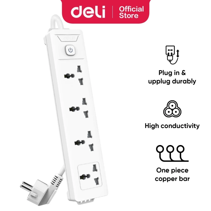Deli ET404 Universal Hole Extension Cord 2 Pin 4 Port 5 Meter Power Strip