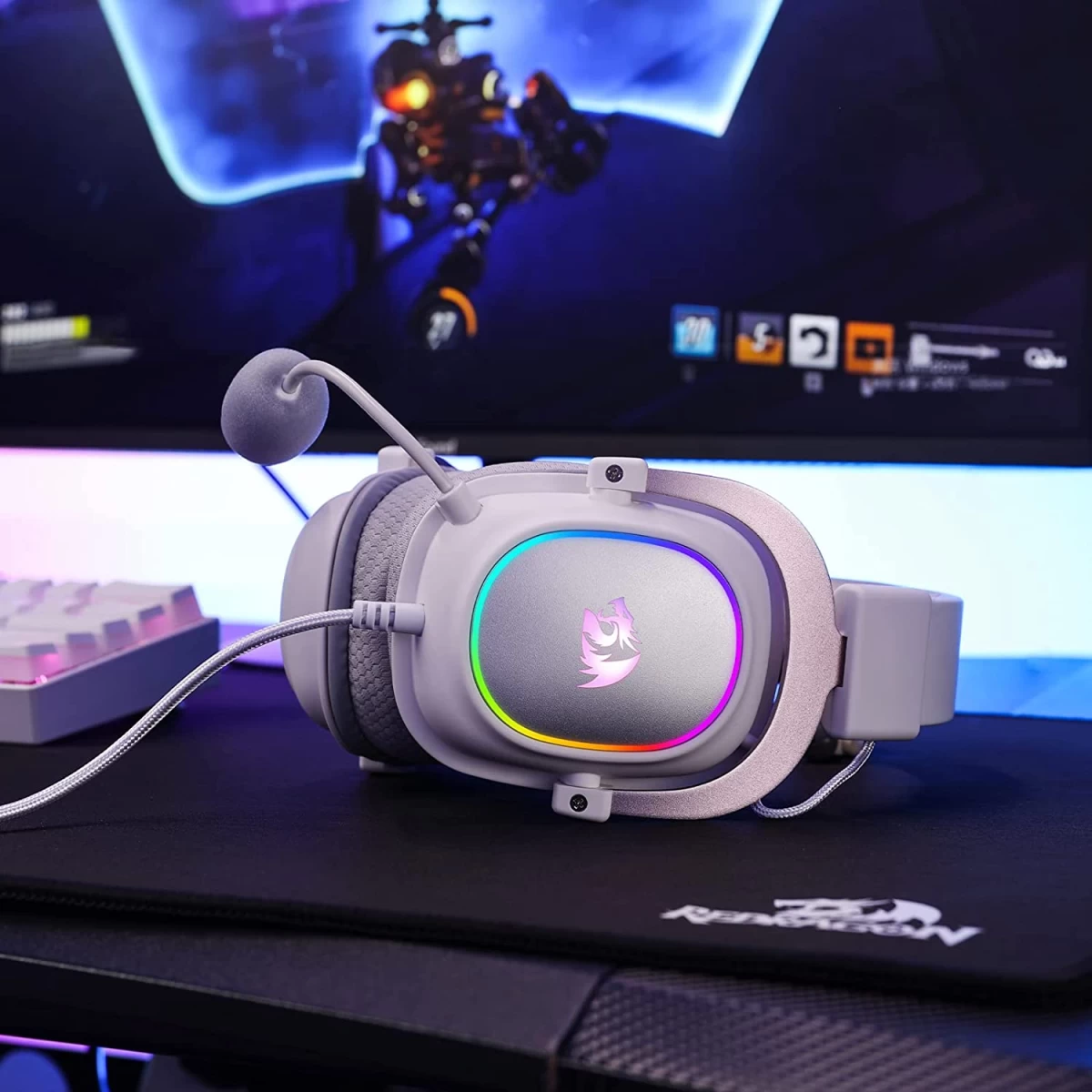 Redragon H510 Zeus-X RGB 7.1 Surround Sound 53MM Drivers Memory Foam Ear Pads w/Durable Fabric Cover - White