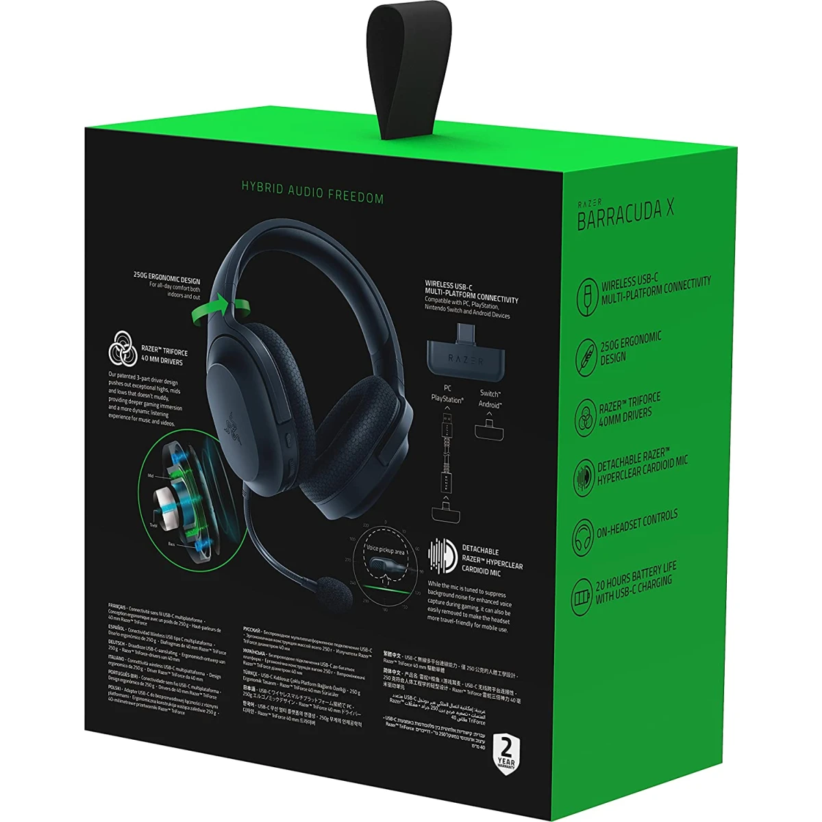 Razer Barracuda X (2022) Wireless & Bluetooth 250g Detachable HyperClear Mic 20 Hr Battery For PC, PS5, Switch, & Android - Black