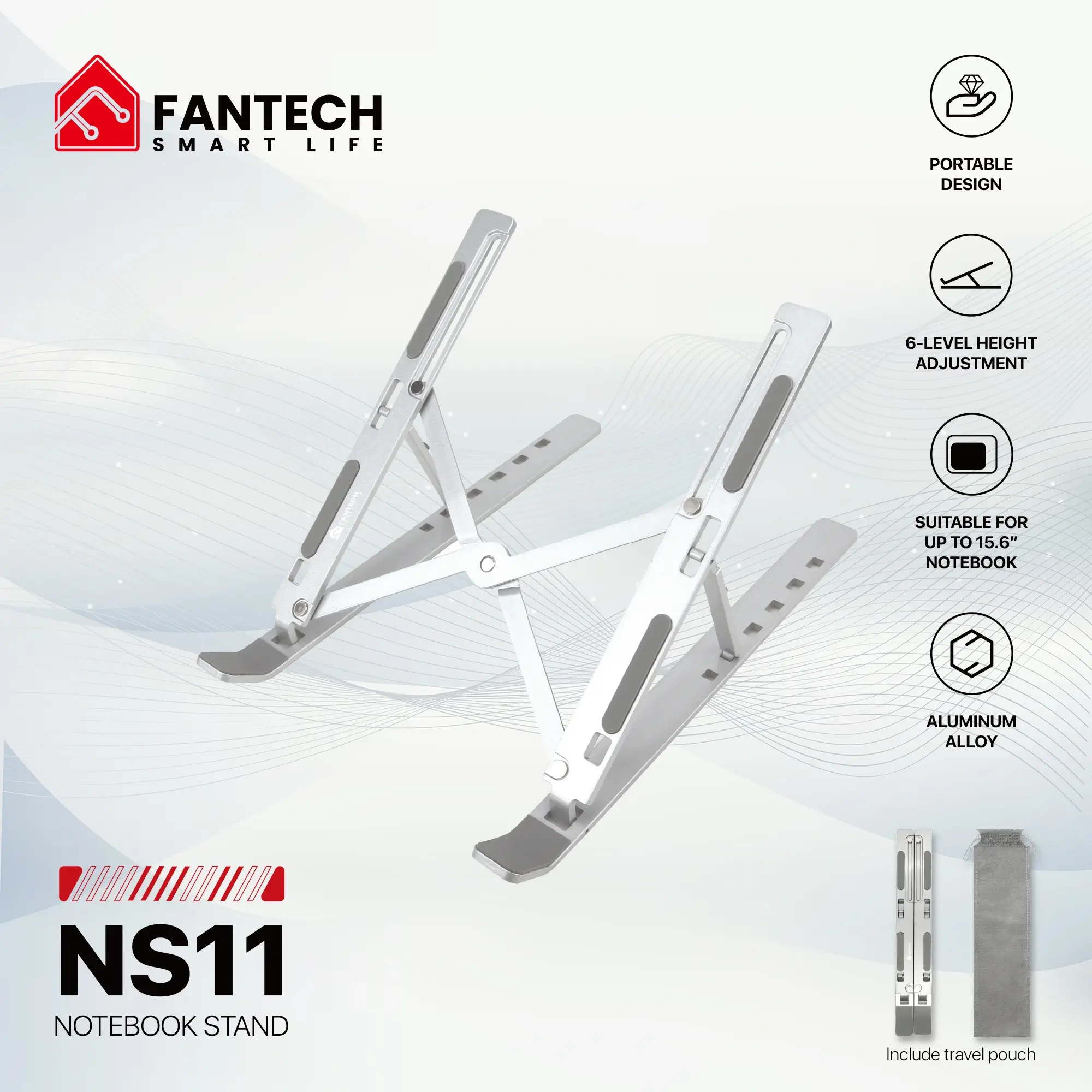 Fantech Ns11 Laptop Stand, Portable Design, 6-Level Adjustment