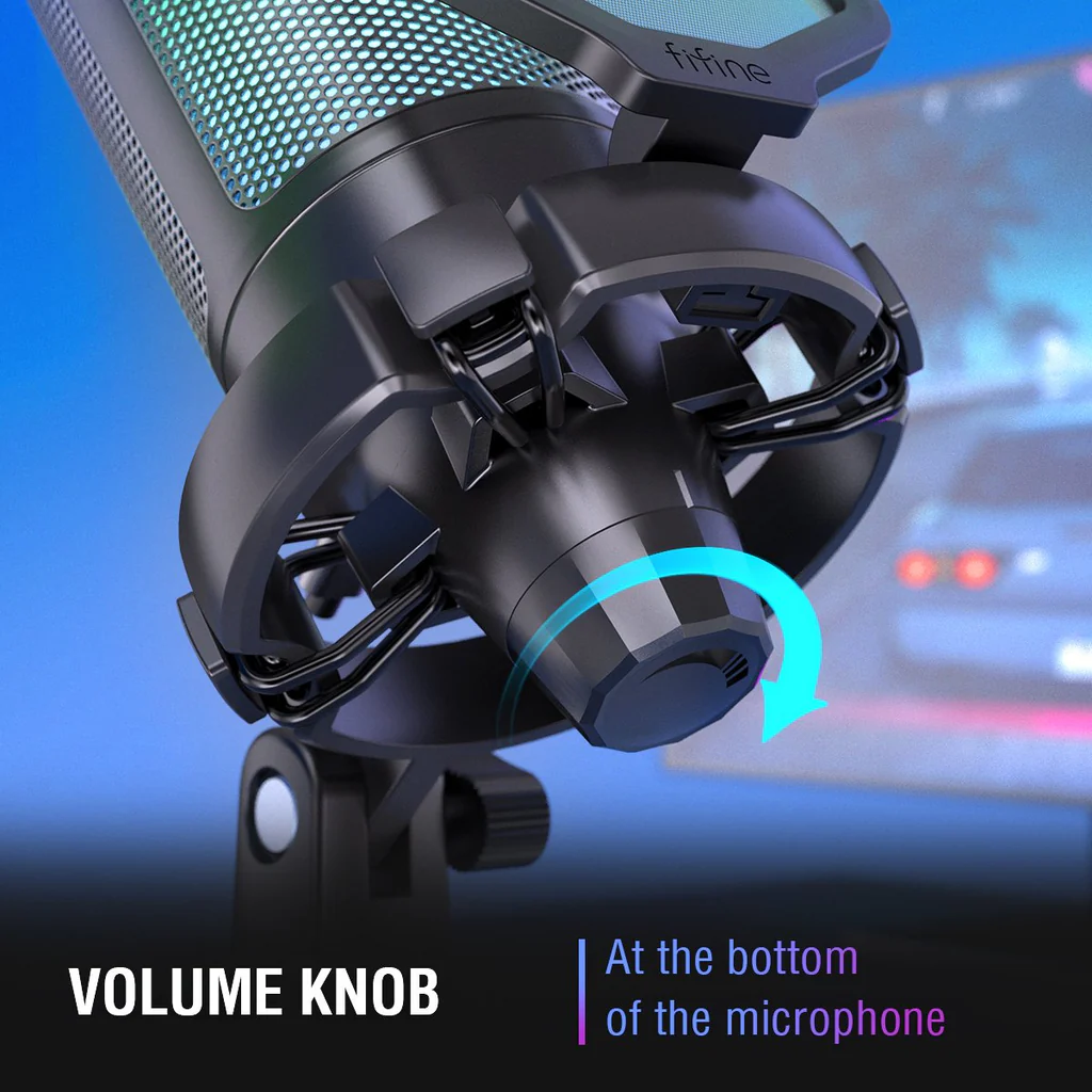 FIFINE Ampli Game A6V USB Microphone with Volume Dial, Mute Button & RGB for Gaming on PC | Laptop | PS4 | PS5 .