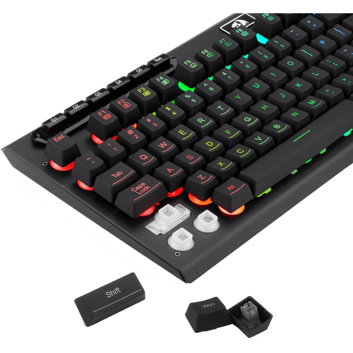 Redragon K513 RGB Membrane Gaming Keyboard, Standard 104 Keys Linear Mechanical-Feel Keyboard w/ 5 Extra On-Board Macro G Keys, Dedicated Media Control, Solid Metal Top Case - Black