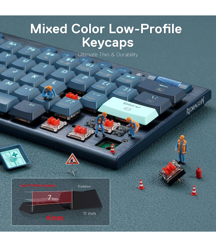 Redragon K632 Blue PRO 60% 3-Mode Connection RGB Mechanical Ultra-Thin Low Profile w/No-Lag Connection Dedicated Media Control - Red Switch