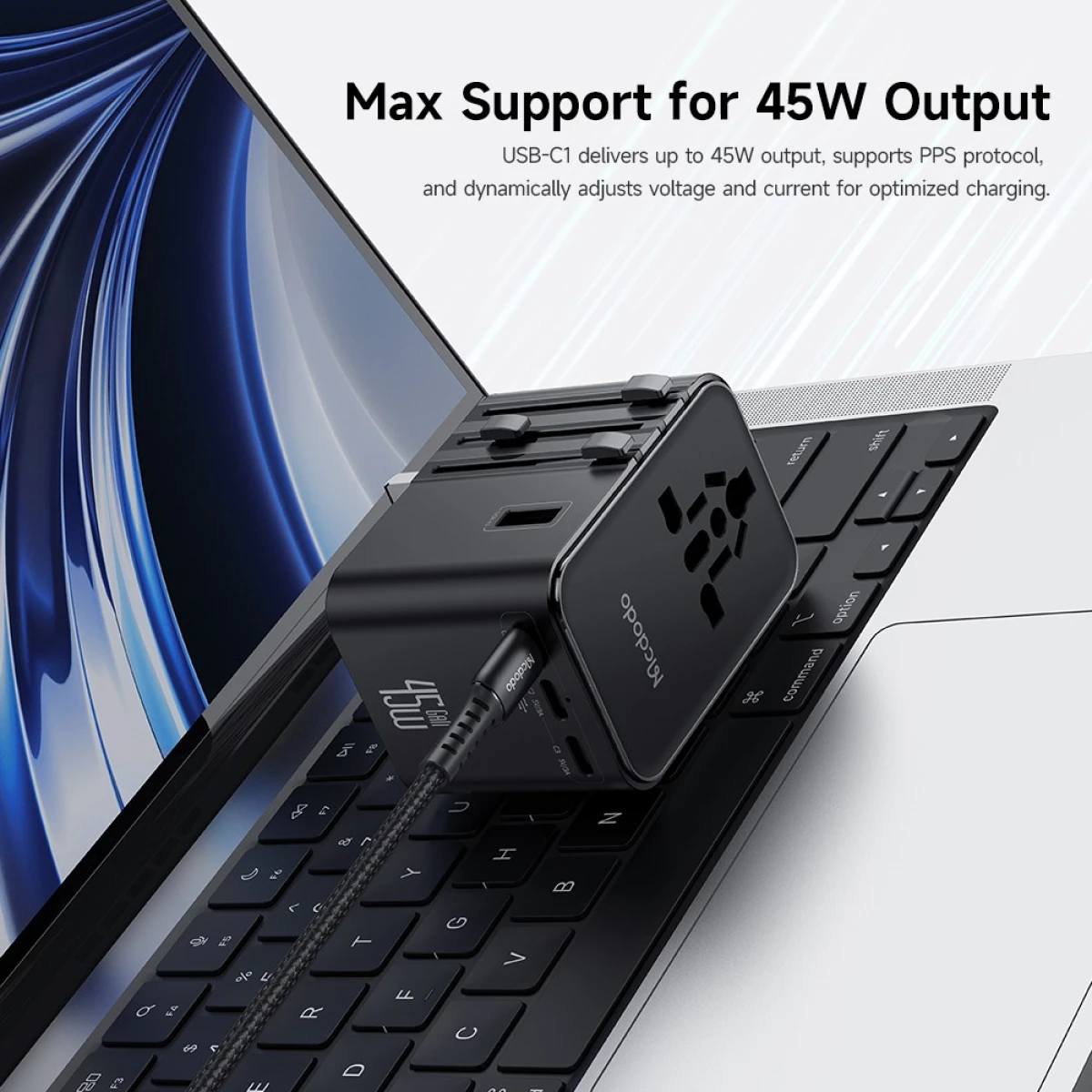 Mcdodo CP-327 MDD G5 Series 45W 3 USB-C + 2 USB-A Universal Travel Power Adapter Charger with USB-C to USB-C Cable - Black