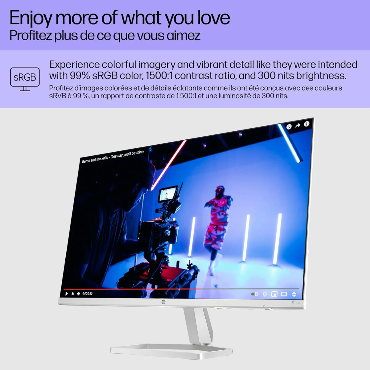 HP 524sw 24" Ultraslim IPS Full HD 100Hz True-Color Low-Blue Light Filter w/ 99% sRGB 300 nits - Silver & White