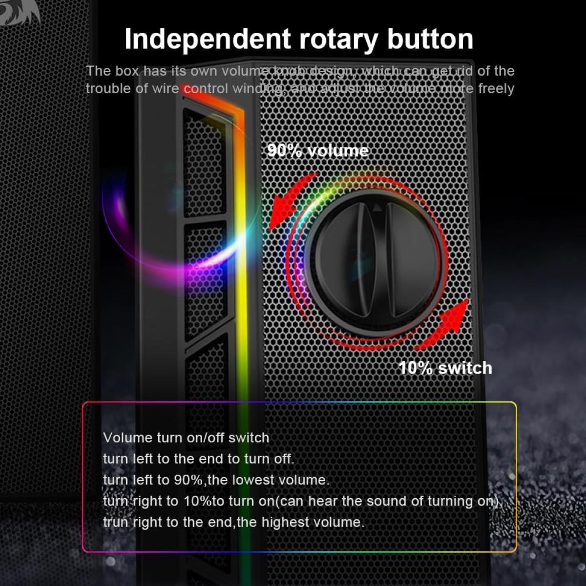 Redragon GS580 Calliope RGB Desktop PC Speakers,2.0 Channel Enhanced Sound and Volume Control with 3.5mm Cable-Black