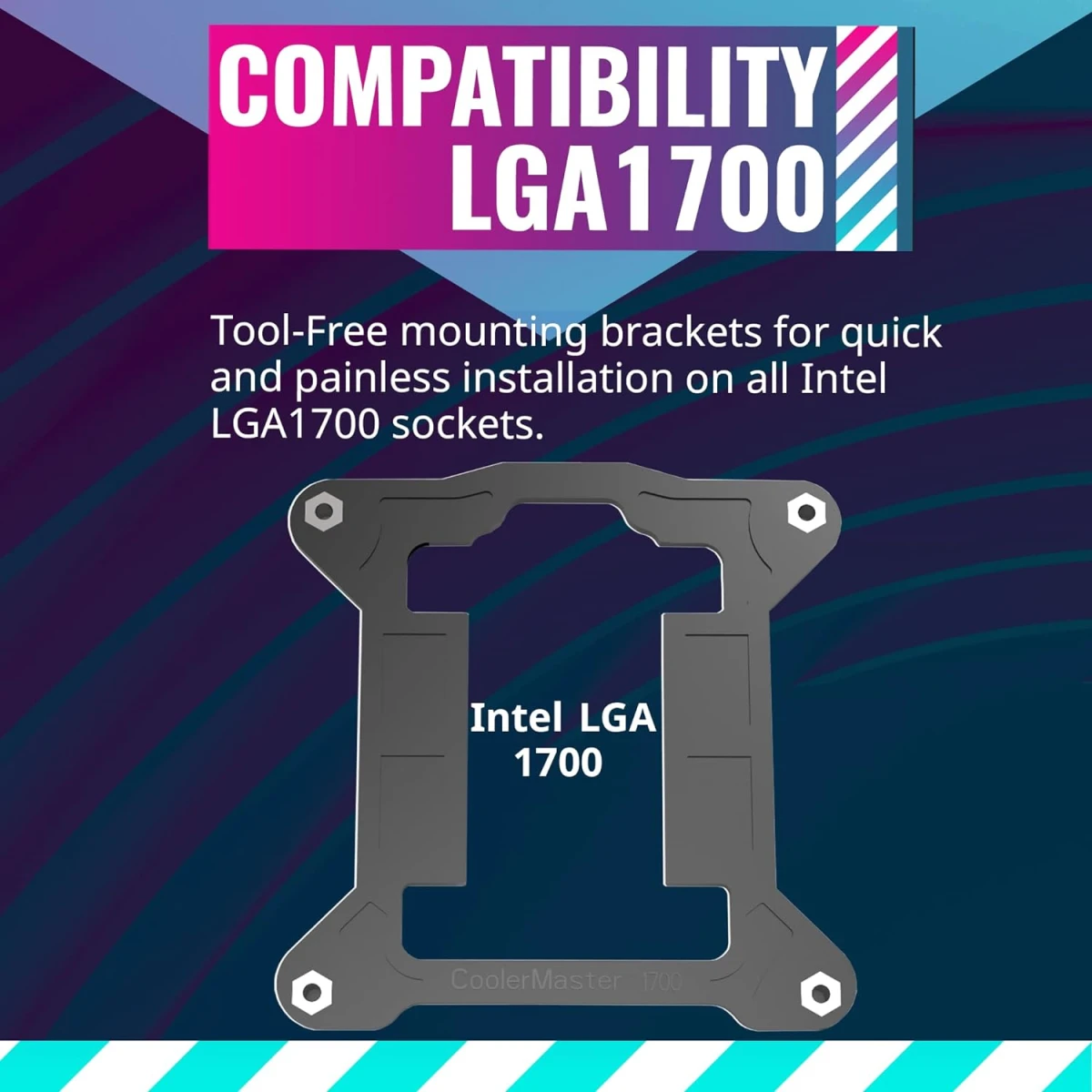 Cooler Master i70C LGA1700 ARGB Intel Low-Profile CPU Air Cooler Anodized Black Aluminum Fins Copper Insert Base 95W TDP 120mm ARGB 3-Pin Fan