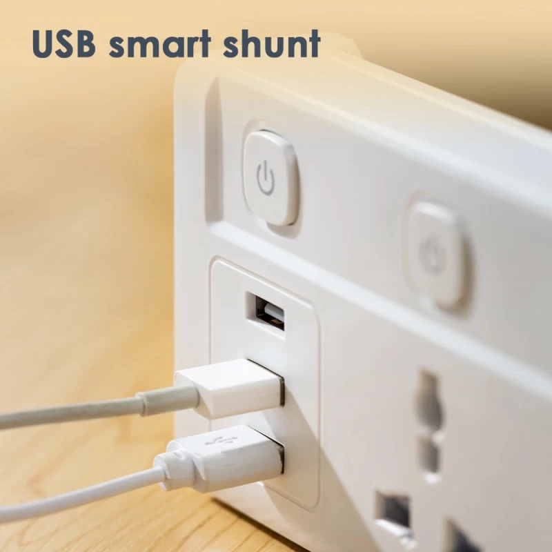 Deli ET410 2 Pin 3 USB 5V Port 2 Meter Max Power 2500W Power Strip