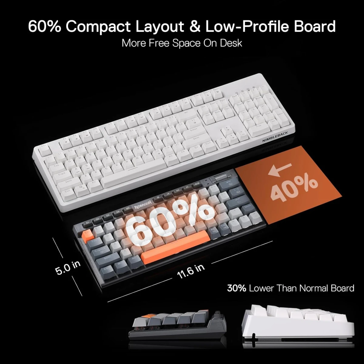 Redragon K634GG 65% RGB Wireless Gaming Keyboard, BT/2.4Ghz/Wired Tri-Mode, 63 Keys Hot-Swap Mechanical Keyboard w/Aluminum Cover Board, Dedicated Macro + Arrow Keys, Media Control & Linear Red Switch