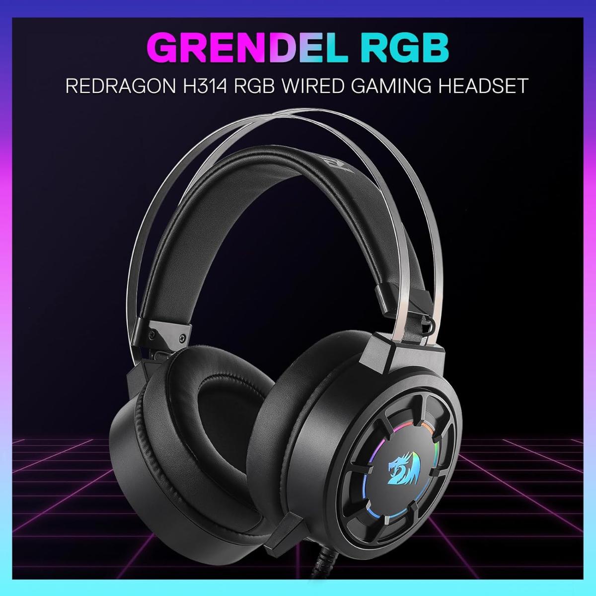 Redragon H314 RGB Gaming Headset - Wired Computer Headset with 40mm Drivers, USB Connection, Lightweight Design, and Soft PU Leather Ear Cushions for Ultimate Comfort