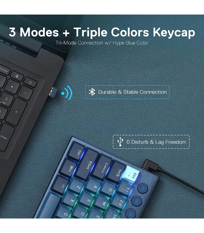 Redragon K632 Blue PRO 60% 3-Mode Connection RGB Mechanical Ultra-Thin Low Profile w/No-Lag Connection Dedicated Media Control - Red Switch