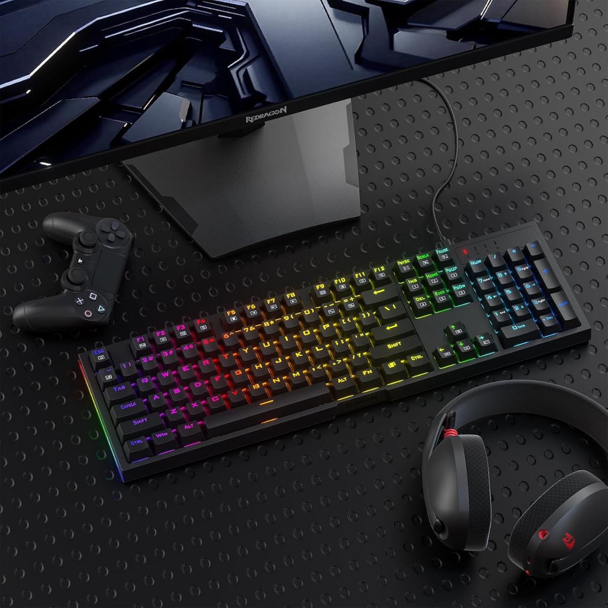 Redragon K670 RGB Backlit Gaming Keyboard, 104 Keys Hot-Swap Mechanical Keyboard, Upgraded Socket, Quiet Linear Red Switch