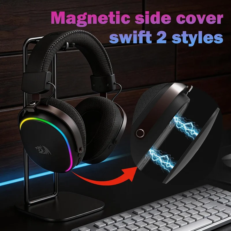 Redragon H831 Gaming Headset, RGB, 2.4GHz/BT/Wired, Black - alternate view