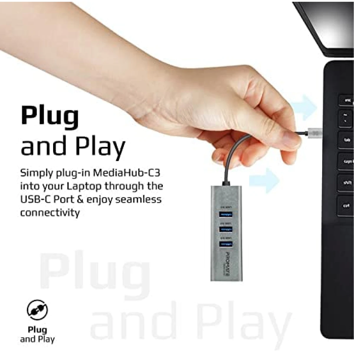 Promate MediaHub-C3 Aluminum USB-C to HDMI Adapter Ultra-Compact Type-C to 4K 30Hz HDMI Hub w/ 3 USB 3.0 Sync Charge 5Gbps Ports