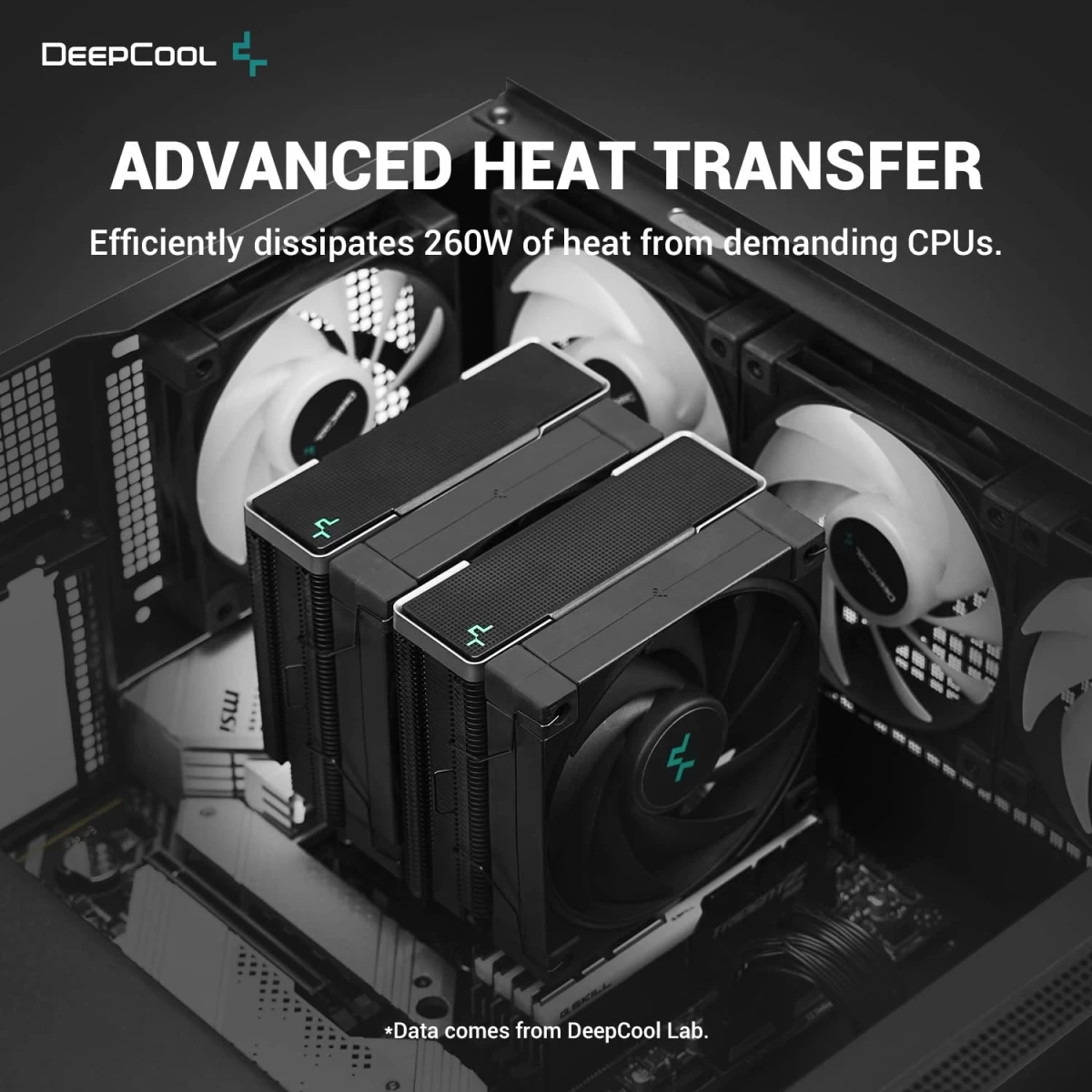 DeepCool AK620 Zero Dark CPU Air Cooler Mighty 260w TDP 6 Copper Heat Pipes Dual-Tower CPU Cooler w/ 2x120mm Fans