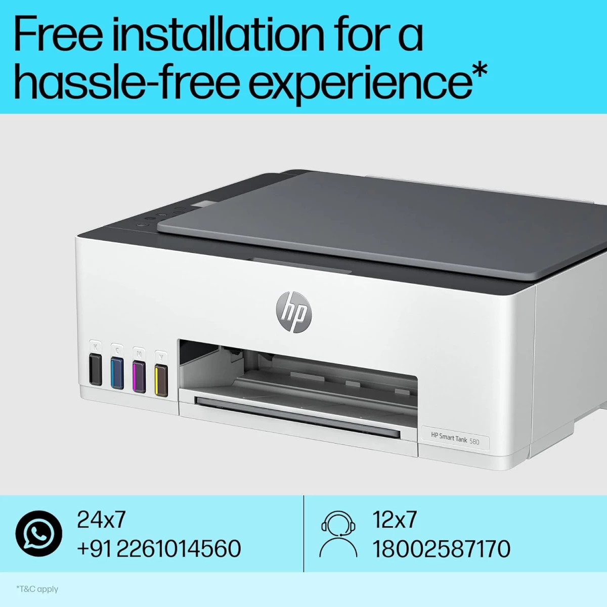 HP Smart Tank 580 All-in-One Wireless Ink Tank Colour ( up to 12000 Black & 6000 Colour) w/ 1 Extra Black Ink Bottle