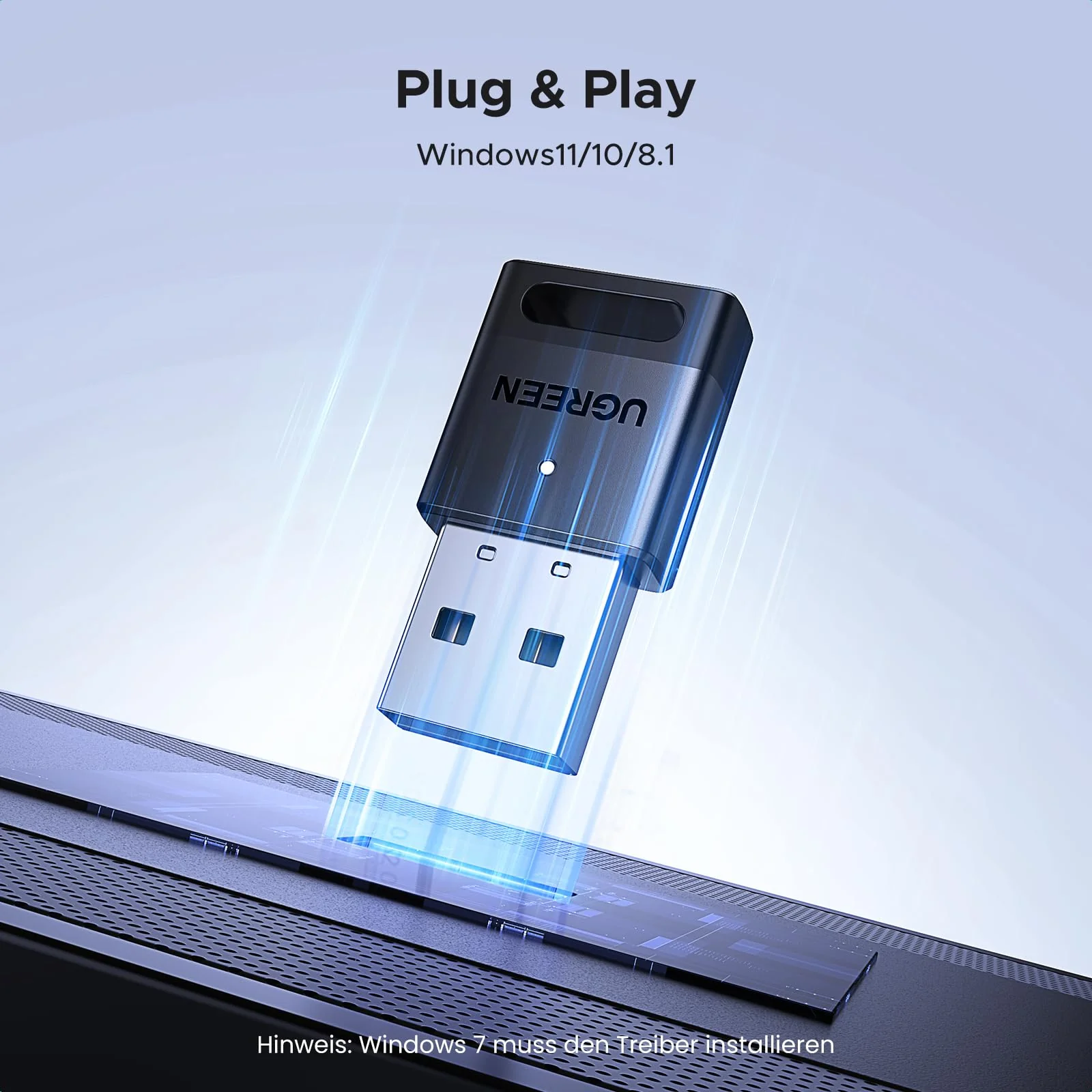 UGREEN USB Bluetooth Adapter for PC Bluetooth 5.4 Dongle Receiver EDR & BLE, Plug & Play Supports Windows 11/10/8.1, for Desktop, Laptop, Headphone,Keyboard,Mouse, Speakers,Printer