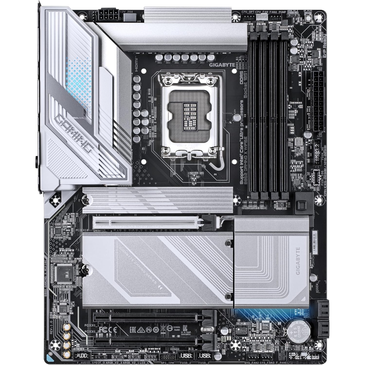 GIGABYTE B860 GAMING X WIFI6E Motherboard - Intel Core Ultra Series CPUs, 12+1+2+1 Phases VRM, Up to 9066MHz DDR5, 1xPCIe 5.0 + 2xPCIe 4.0 M.2, 2.5GbE LAN, WIFI 6E, USB4