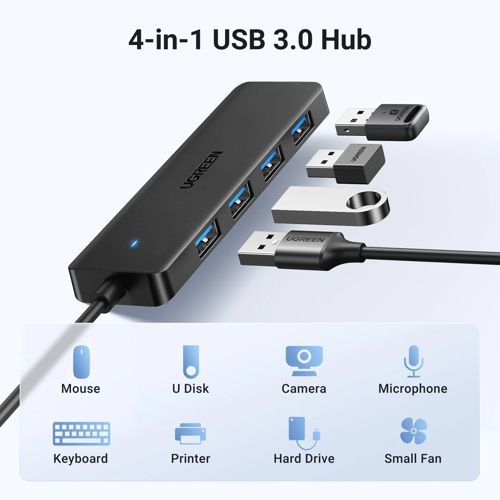 UGREEN USB 3.0 Hub, 4 Ports USB A Splitter Ultra-Slim USB Expander for Mouse, Keyboard, Flash Drive, U Disk, Printer Compatible with Laptop, Desktop PC, Xbox, PS5, and More hover