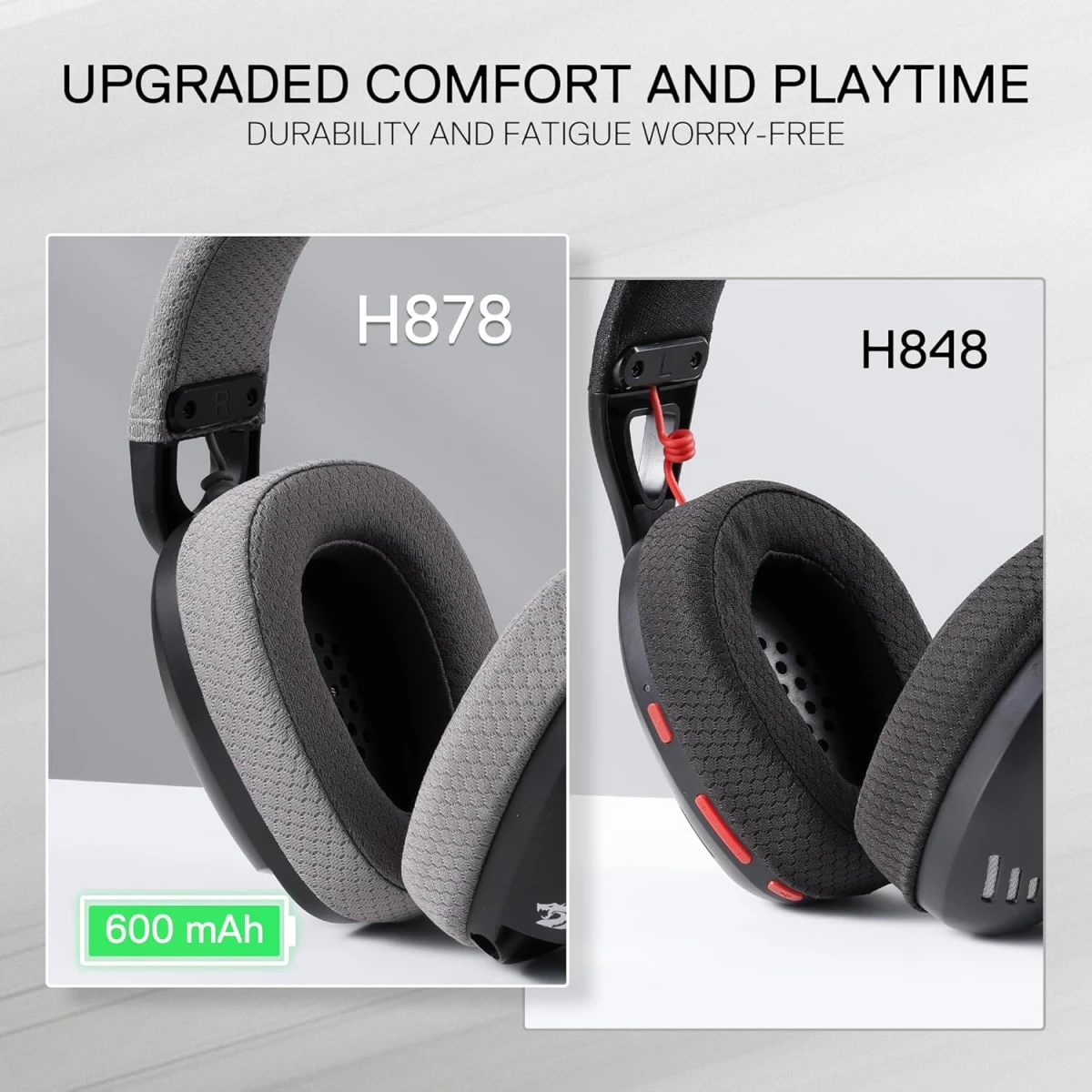 Redragon H878BG 3-Mode Wireless Blue Lighting Gaming Headset - Lightweight - 7.1 Surround Sound - 40MM Drivers - Detachable Microphone - Multi Platforms for PC, PS5/4/3, Switch, Mobile, - Black