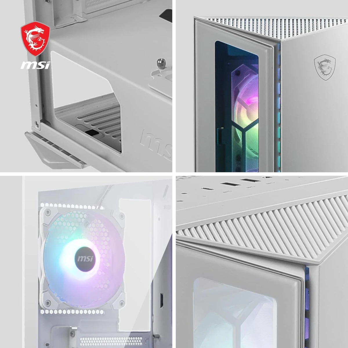 MSI MPG GUNGNIR 110R Premium Mid-Tower Gaming PC Case 4 x ARGB 120mm Fans Liquid Cooling Support up to 360mm Radiator - White