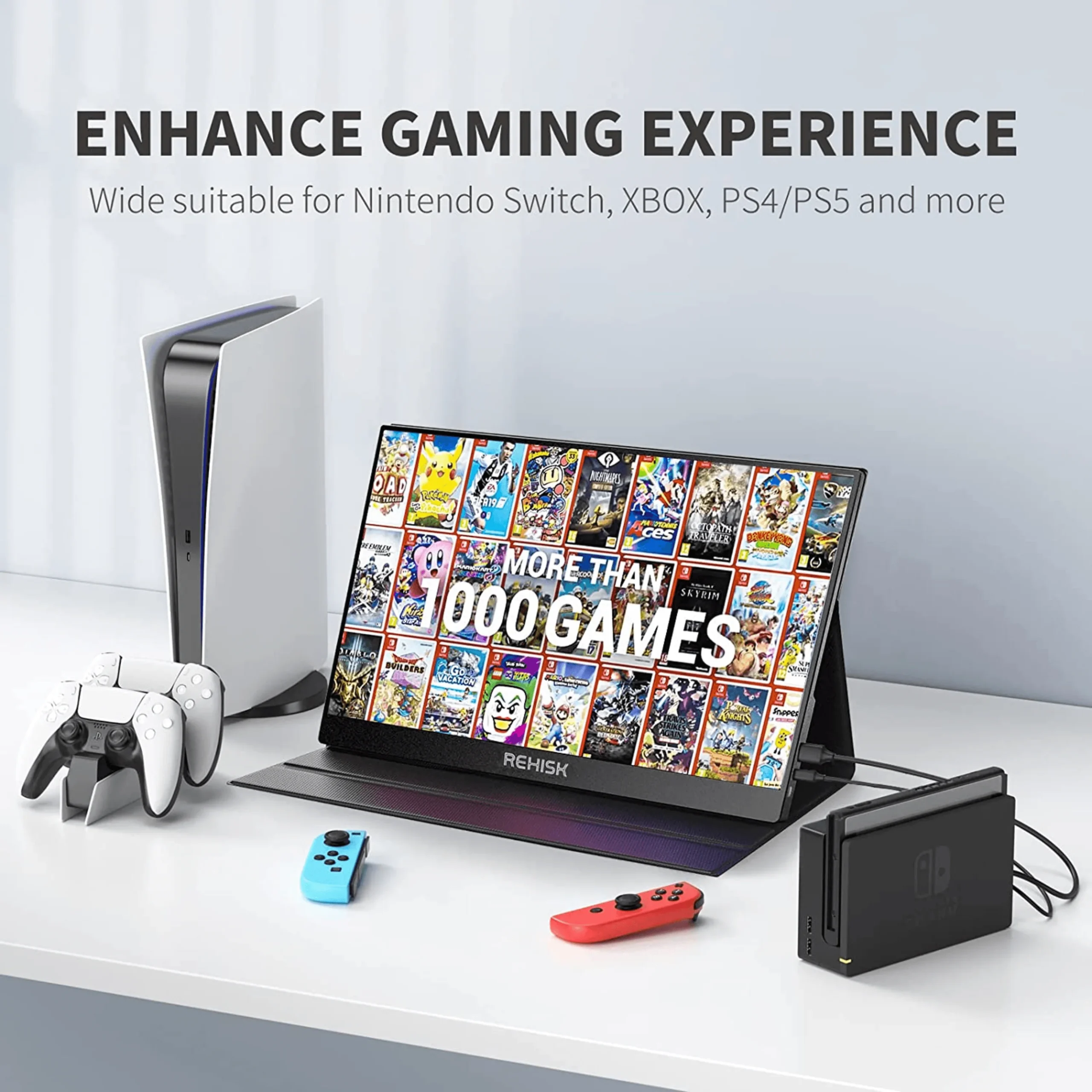 ReHisk Portable Monitor 15.6'' FHD 1080P IPS Eye Care HDMI USB-C with Smart Cover & Dual Speakers.