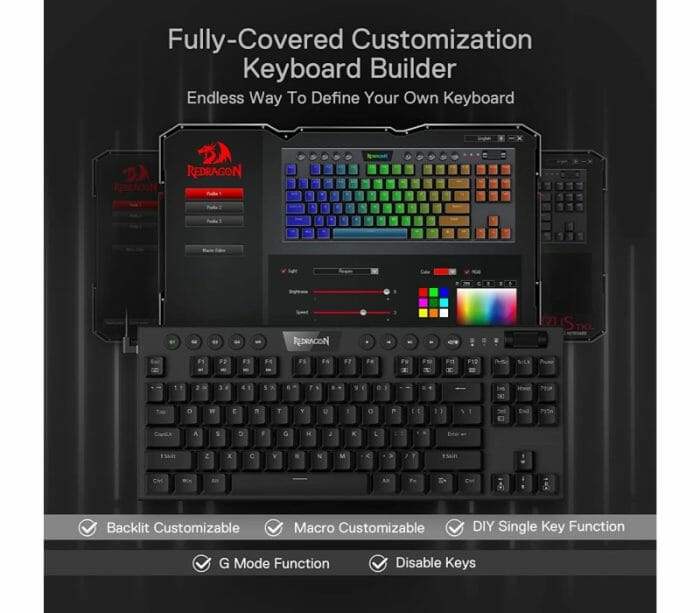 Redragon K622 Horus TKL RGB Mechanical Wired w/Low Profile Keycaps Dedicated Media Control & Linear Red Switch
